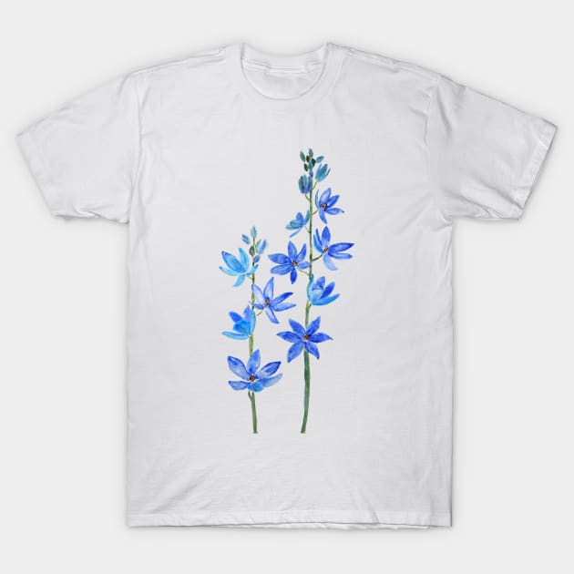 blue lady orchid flower watercolor T-Shirt by colorandcolor